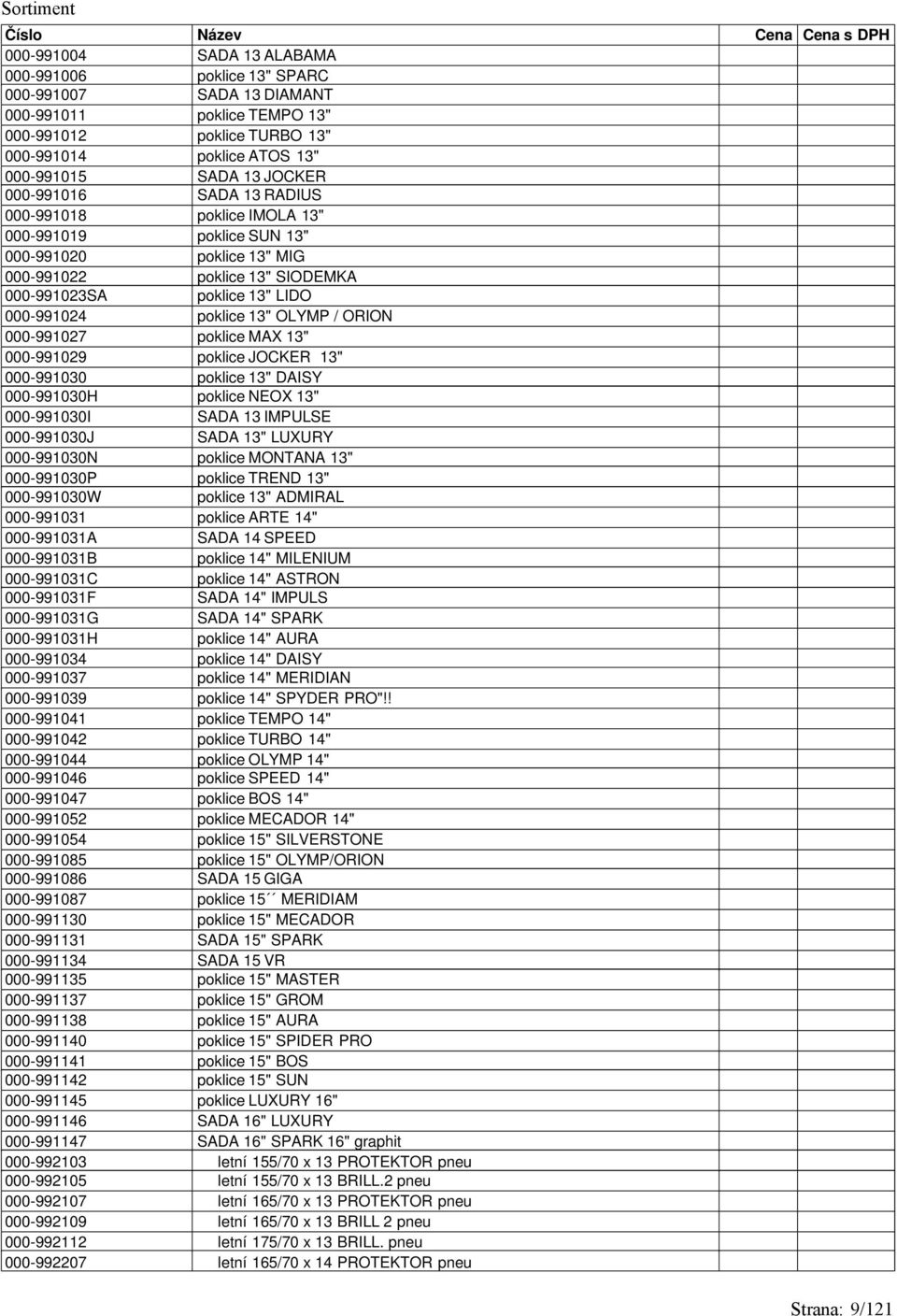 / ORION 000-991027 poklice MAX 13" 000-991029 poklice JOCKER 13" 000-991030 poklice 13" DAISY 000-991030H poklice NEOX 13" 000-991030I SADA 13 IMPULSE 000-991030J SADA 13" LUXURY 000-991030N poklice