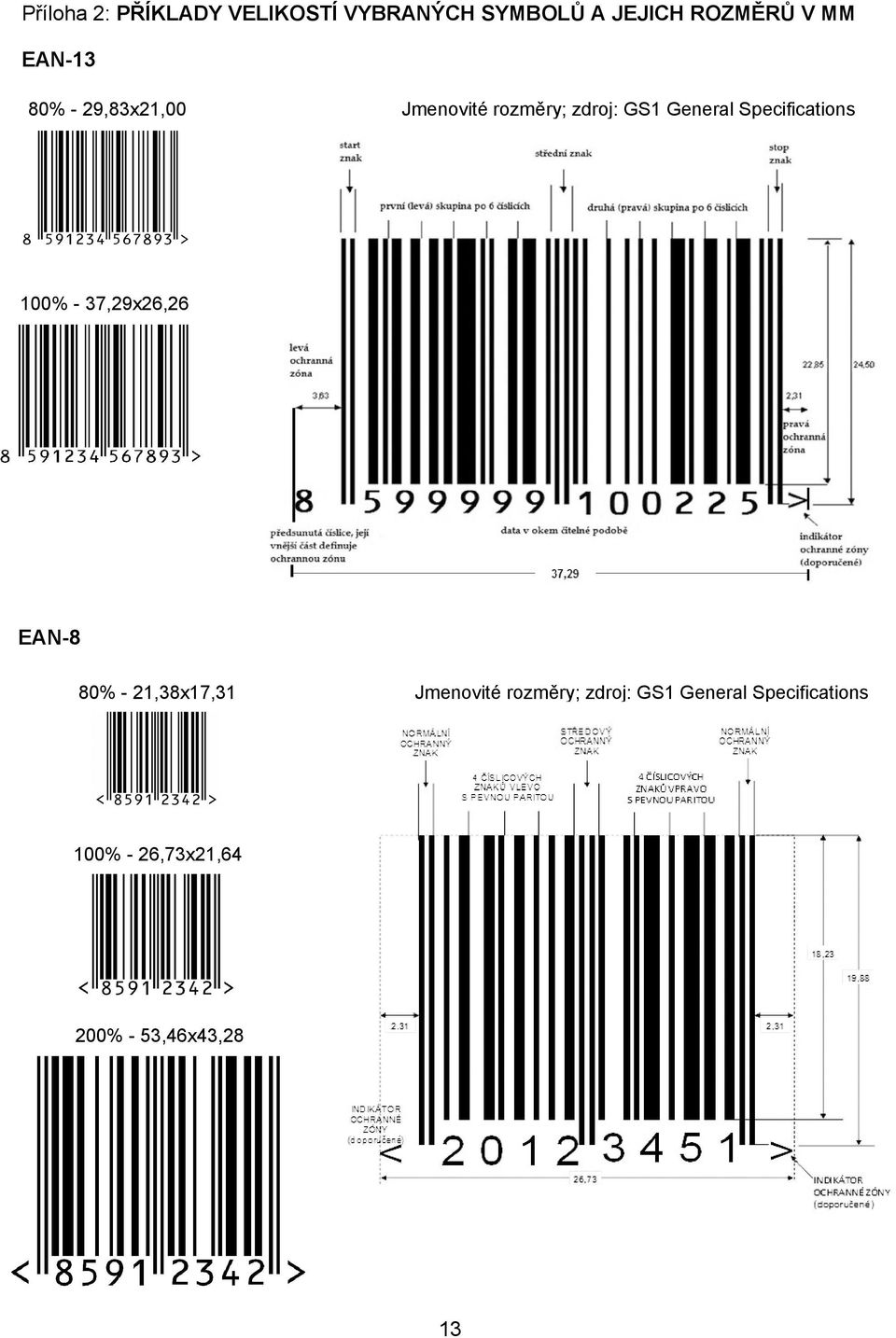 Specifications 100% - 37,29x26,26 EAN-8 80% - 21,38x17,31 Jmenovité