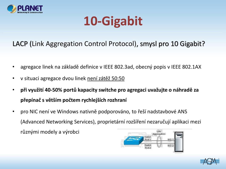 1AX v situaci agregace dvou linek není zátěž 50:50 při využití 40-50% portů kapacity switche pro agregaci uvažujte o náhradě