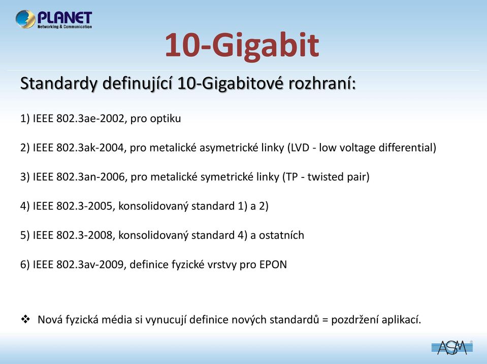 3an-2006, pro metalické symetrické linky (TP - twisted pair) 4) IEEE 802.