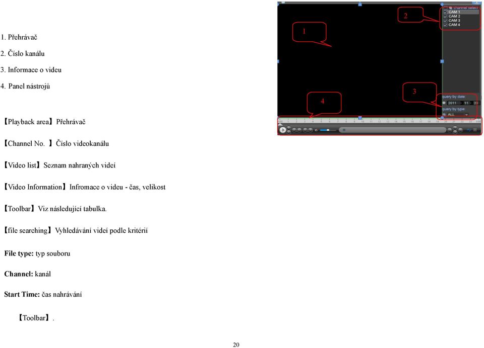 Číslo videokanálu Video list Seznam nahraných videí Video Information Infromace o videu -