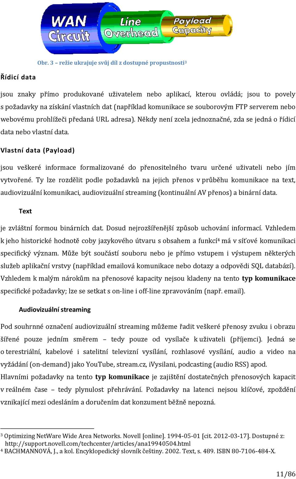 Vlastní data (Payload) jsou veškeré informace formalizované do přenositelného tvaru určené uživateli nebo jím vytvořené.