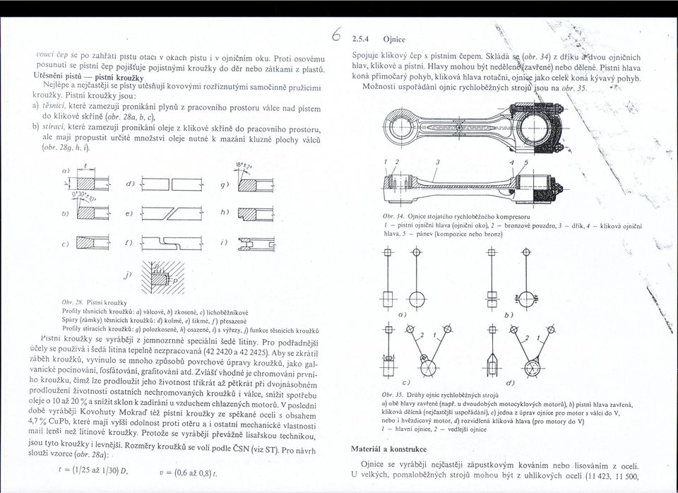 které zamezují pronikání plynu z pracovního prostoru válce nad pístem do klikové skríne (obr. 28a, b, c), b) stírací.