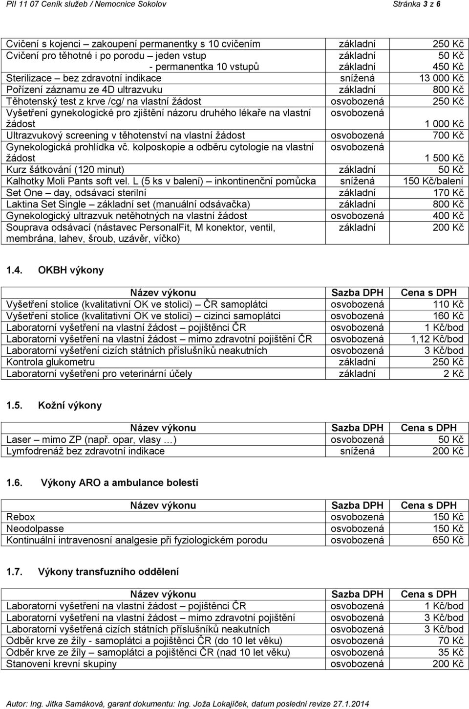 lékaře na vlastní žádost 1 000 Kč Ultrazvukový screening v těhotenství na vlastní žádost 700 Kč Gynekologická prohlídka vč.