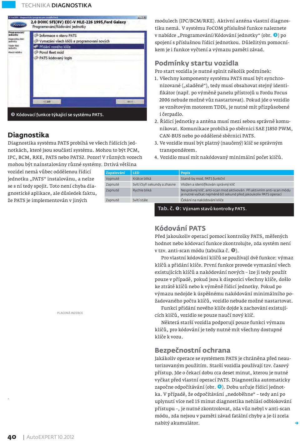 Toto není chyba diagnostické aplikace, ale důsledek faktu, že PATS je implementován v jiných modulech (IPC/BCM/RKE). Aktivní anténa vlastní diagnostiku nemá.