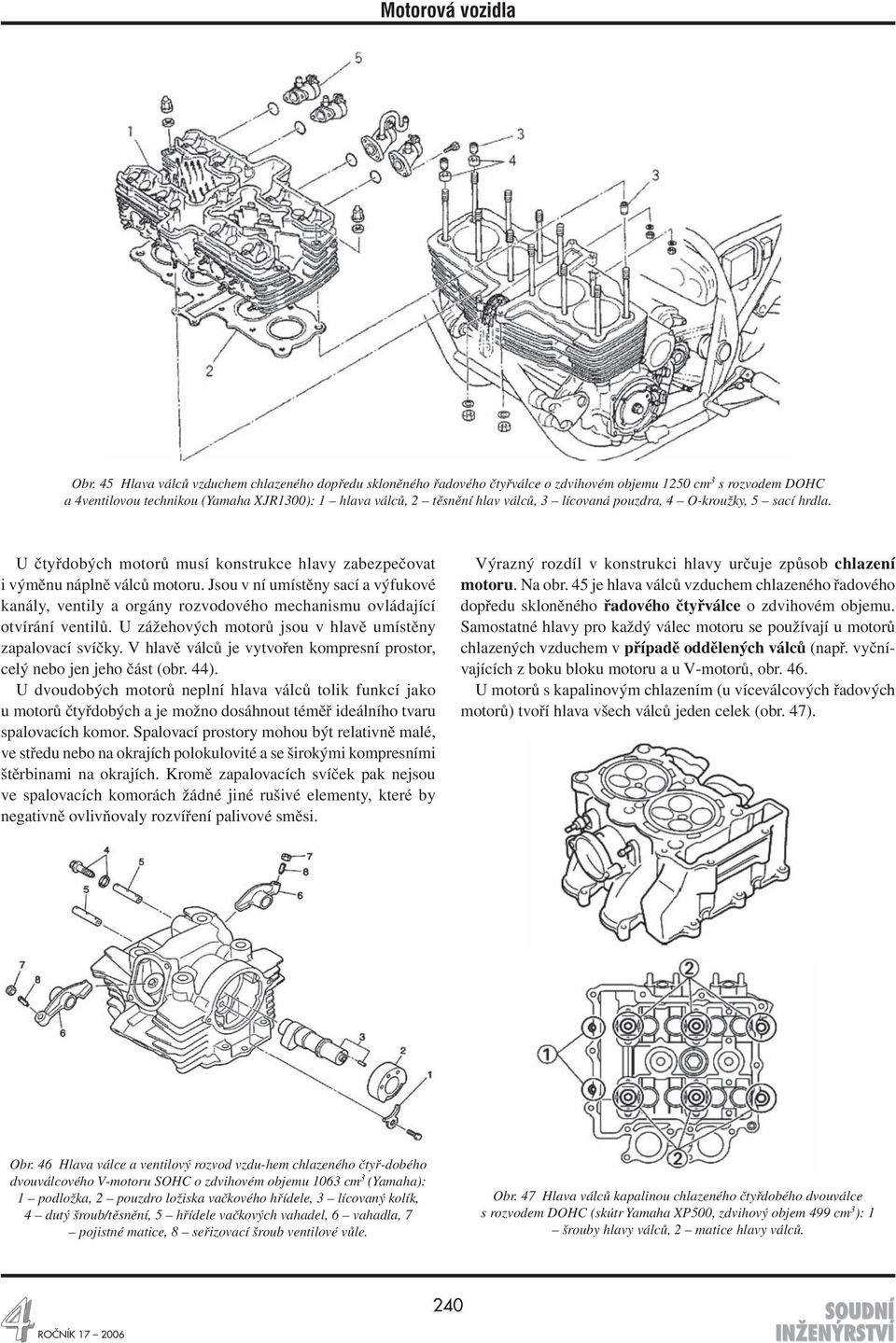 Jsou v ní umístěny sací a výfukové kanály, ventily a orgány rozvodového mechanismu ovládající otvírání ventilů. U zážehových motorů jsou v hlavě umístěny zapalovací svíčky.