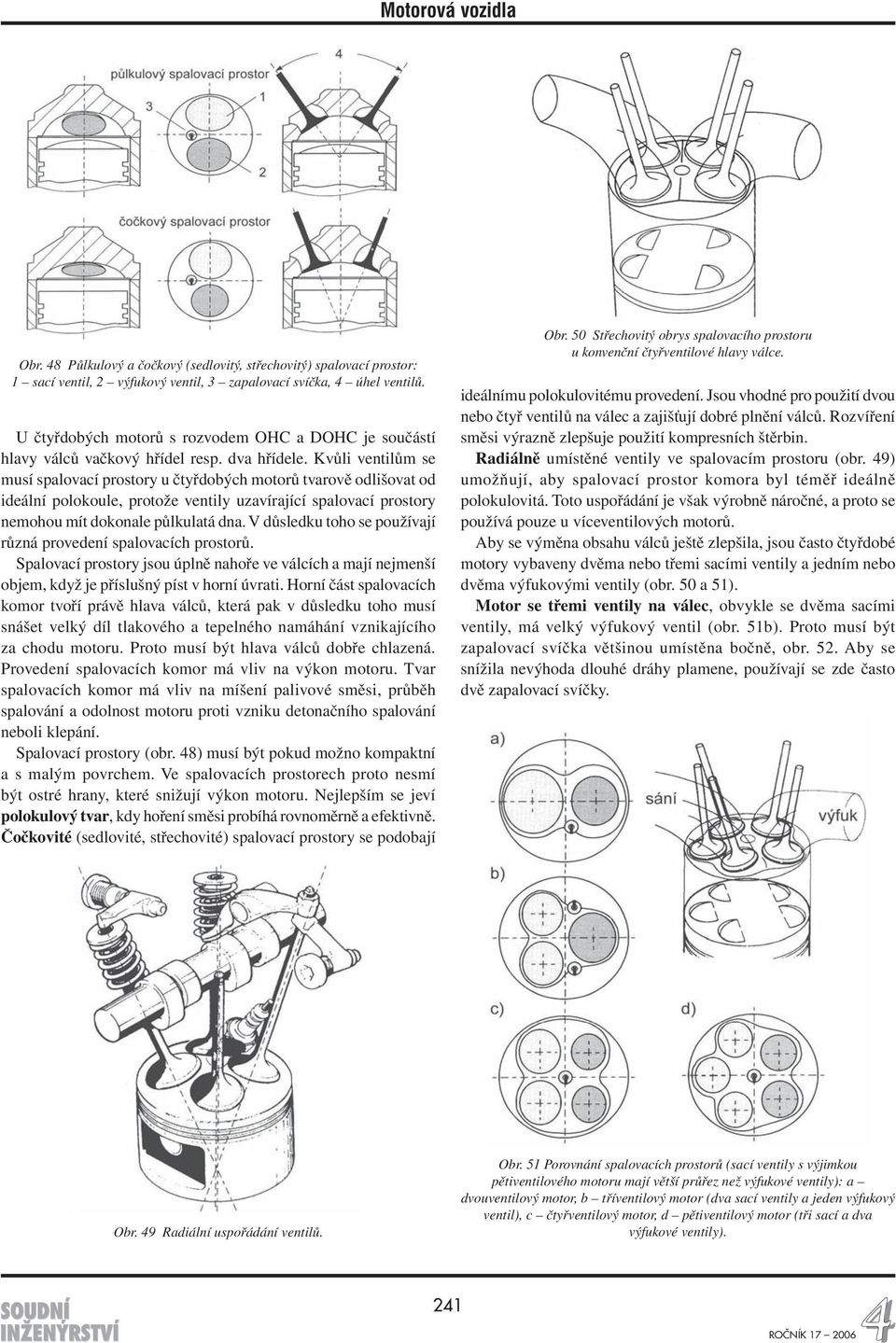 Kvůli ventilům se musí spalovací prostory u čtyřdobých motorů tvarově odlišovat od ideální polokoule, protože ventily uzavírající spalovací prostory nemohou mít dokonale půlkulatá dna.