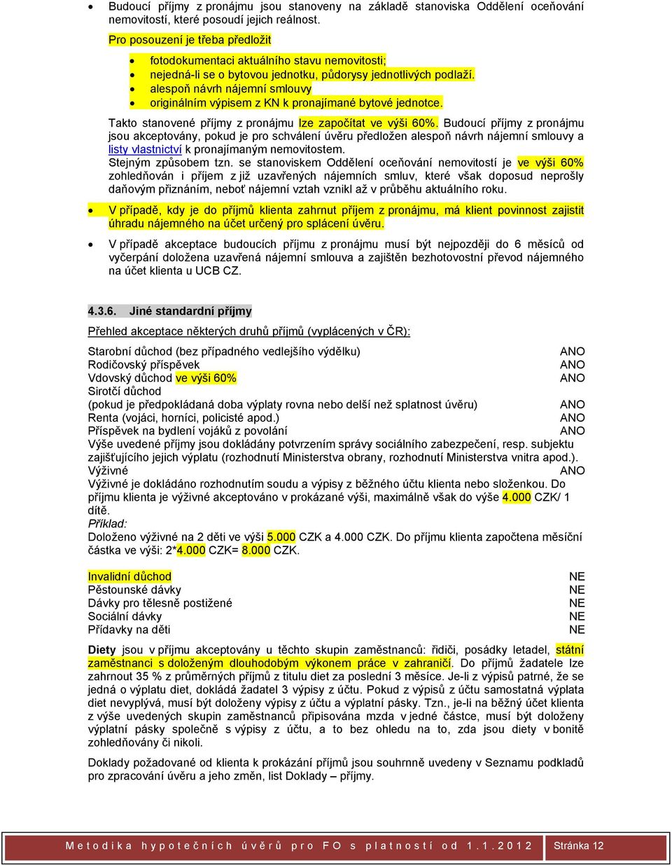 alespoň návrh nájemní smlouvy originálním výpisem z KN k pronajímané bytové jednotce. Takto stanovené příjmy z pronájmu lze započítat ve výši 60%.