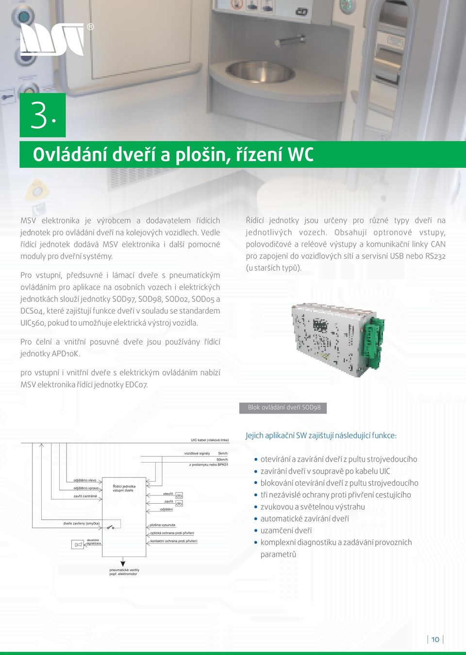 Pro vstupní, pøedsuvné i lámací dveøe s pneumatickým ovládáním pro aplikace na osobních vozech i elektrických jednotkách slouží jednotky SOD97, SOD98, SOD02, SOD05 a DCS04, které zajištují funkce