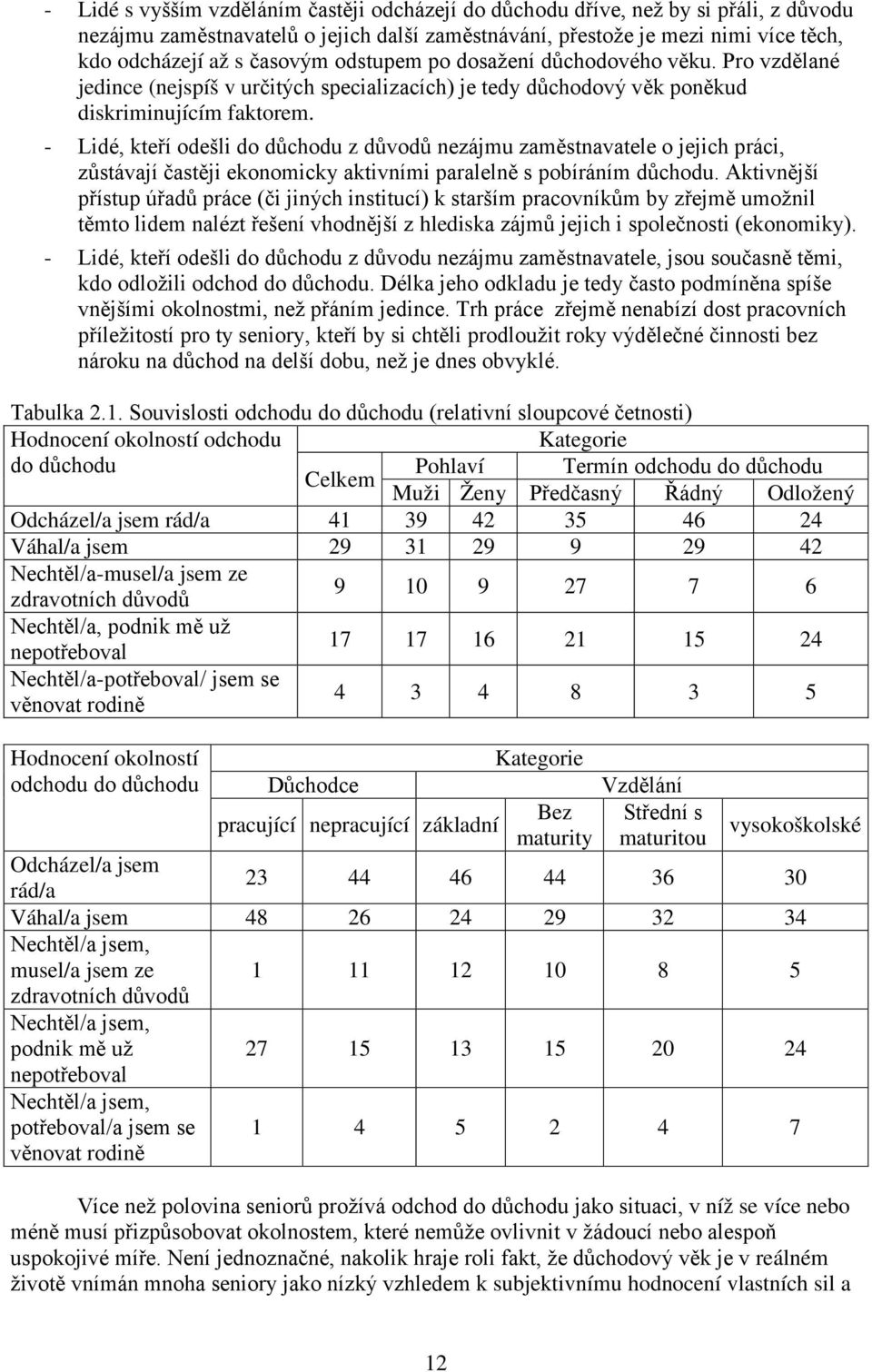 - Lidé, kteří odešli do důchodu z důvodů nezájmu zaměstnavatele o jejich práci, zůstávají častěji ekonomicky aktivními paralelně s pobíráním důchodu.