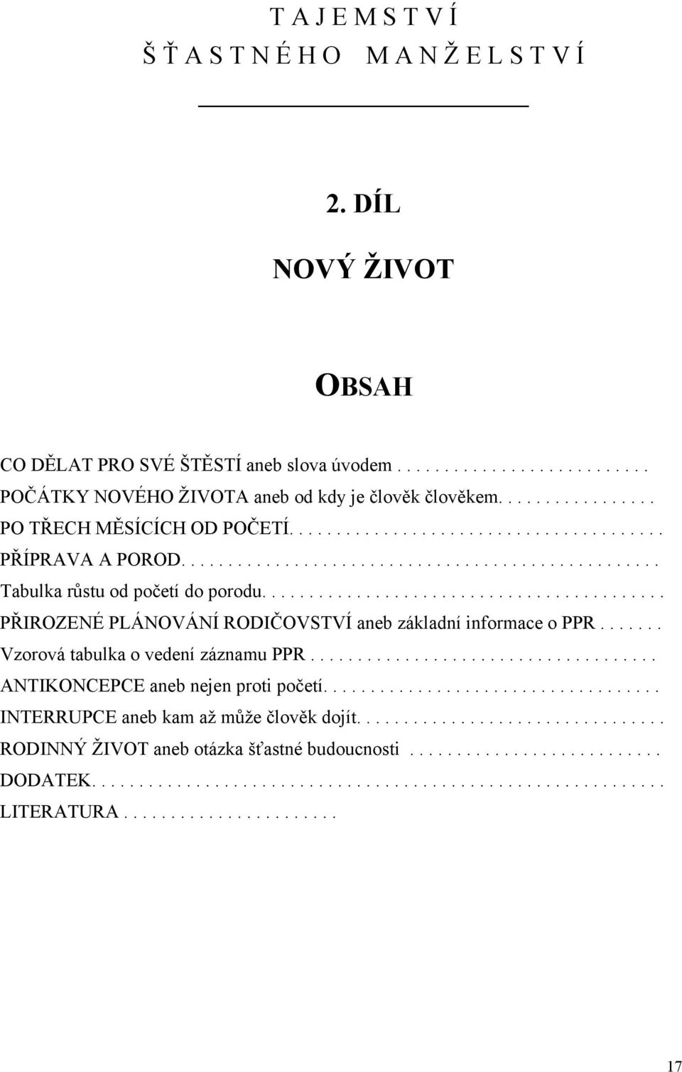 .......................................... PŘIROZENÉ PLÁNOVÁNÍ RODIČOVSTVÍ aneb základní informace o PPR....... Vzorová tabulka o vedení záznamu PPR..................................... ANTIKONCEPCE aneb nejen proti početí.