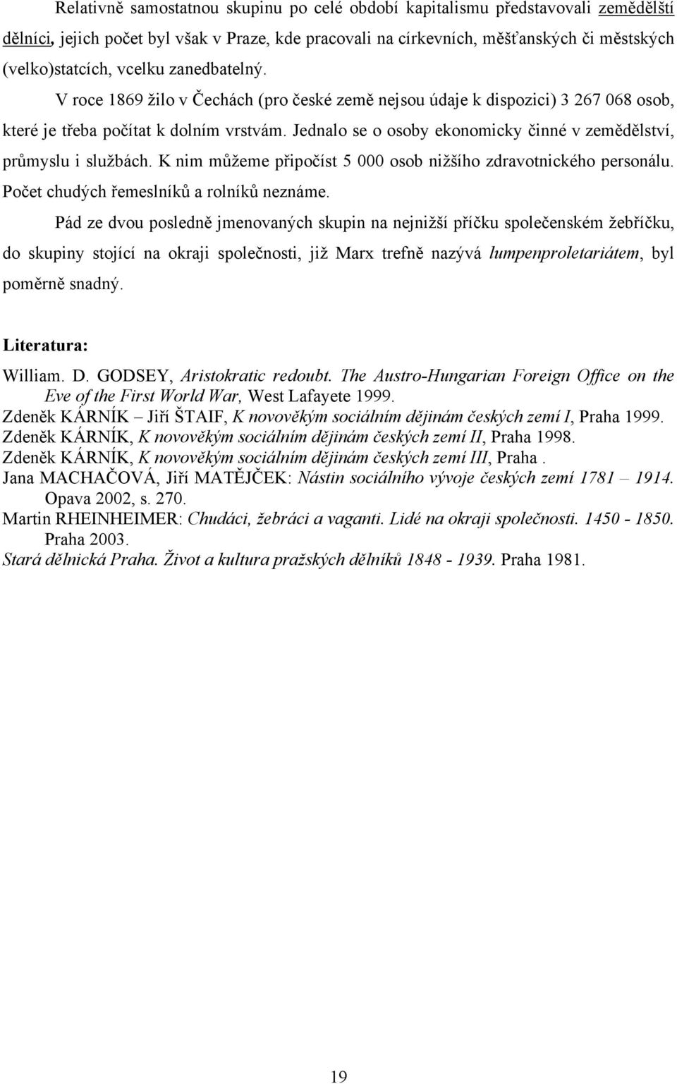 Jednalo se o osoby ekonomicky činné v zemědělství, průmyslu i službách. K nim můžeme připočíst 5 000 osob nižšího zdravotnického personálu. Počet chudých řemeslníků a rolníků neznáme.