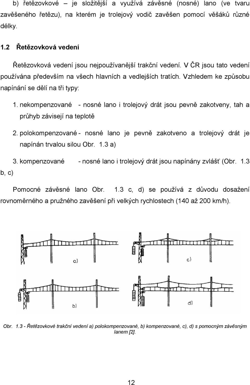 Vzhledem ke způsobu napínání se dělí na tři typy: 1. nekompenzované - nosné lano i trolejový drát jsou pevně zakotveny, tah a průhyb závisejí na teplotě 2.