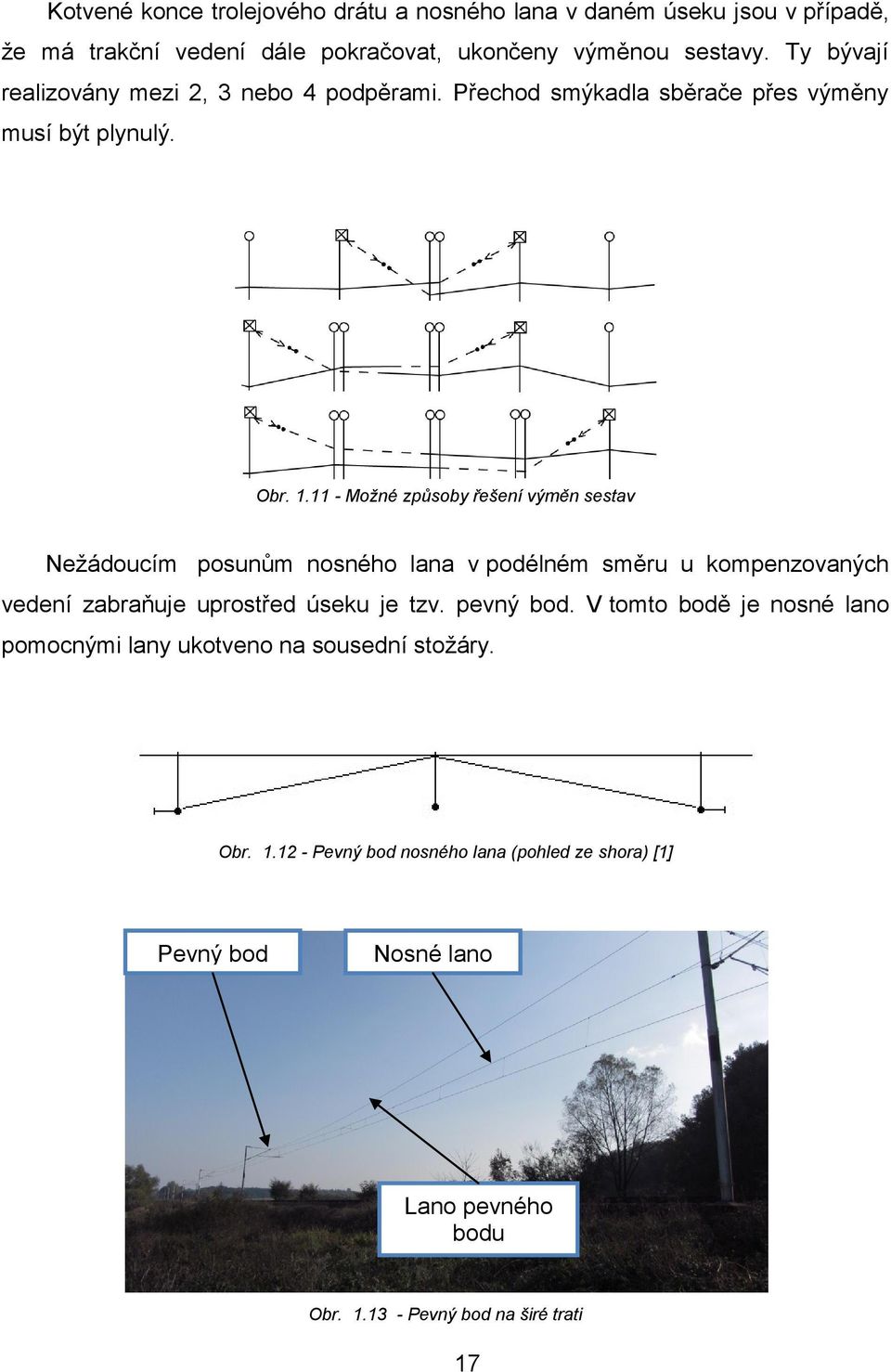 11 - Moţné způsoby řešení výměn sestav Neţádoucím posunům nosného lana v podélném směru u kompenzovaných vedení zabraňuje uprostřed úseku je tzv.