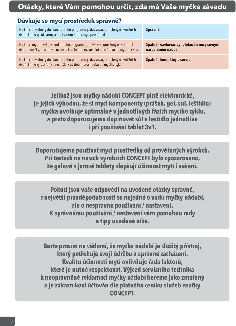 Na konci mycího cyklu standardního programu je dávkovač, umístěný na vnitřních dveřích myčky, otevřený a nedošlo k úplnému rozpuštění prostředku do mycího cyklu.