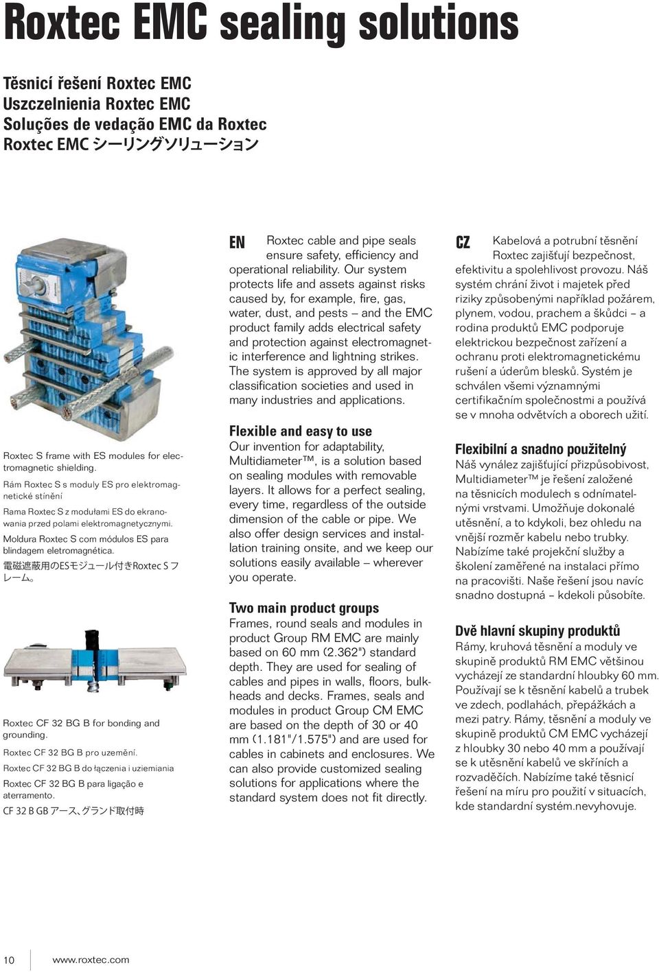 Roxtec CF 32 BG B for bonding and grounding. Roxtec CF 32 BG B pro uzemění. Roxtec CF 32 BG B do łączenia i uziemiania Roxtec CF 32 BG B para ligação e aterramento.