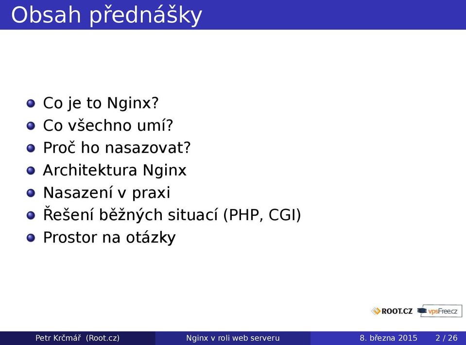 Architektura Nginx Nasazení v praxi Řešení běžných