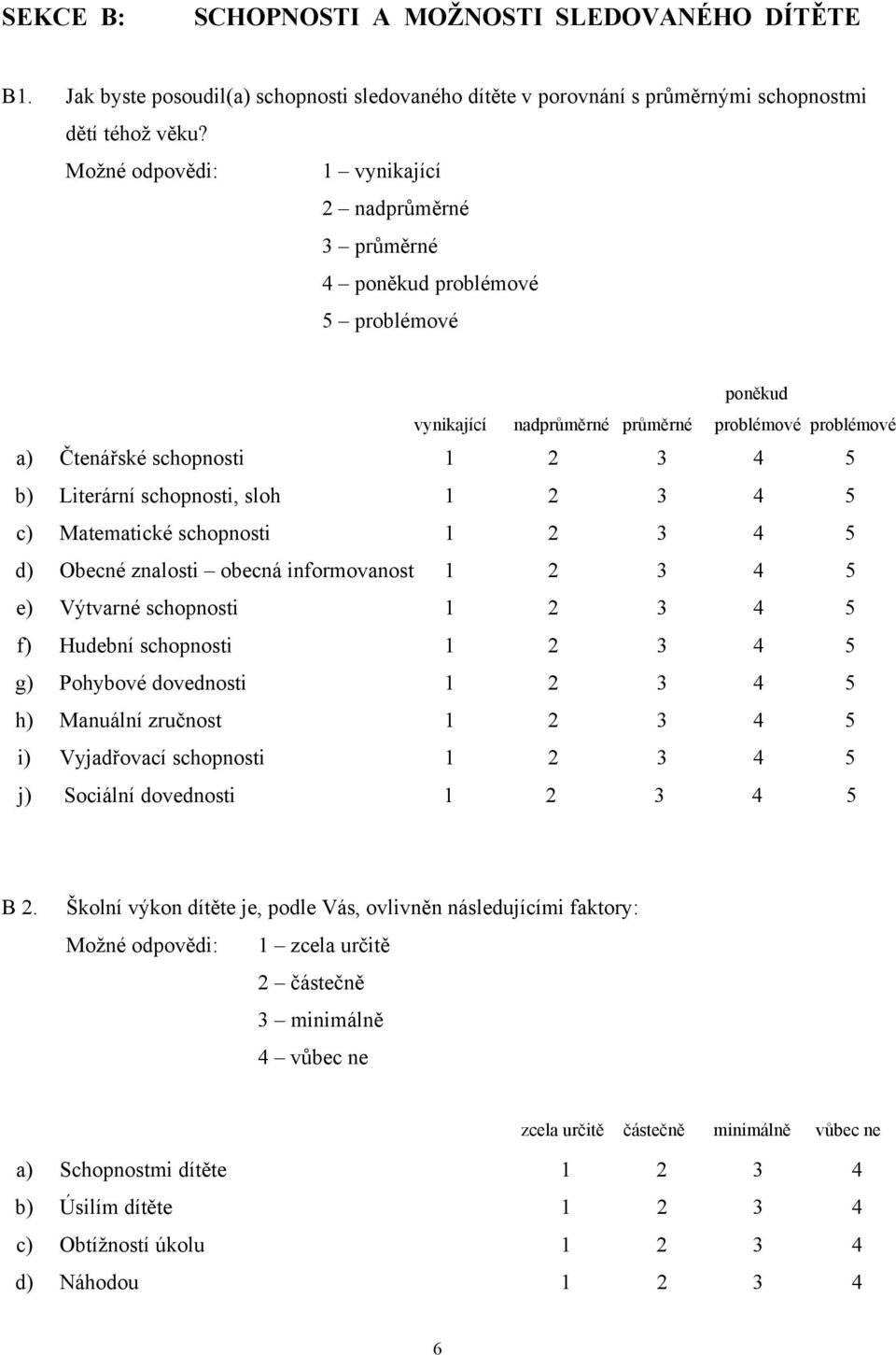 schopnosti, sloh 1 2 3 4 5 c) Matematické schopnosti 1 2 3 4 5 d) Obecné znalosti obecná informovanost 1 2 3 4 5 e) Výtvarné schopnosti 1 2 3 4 5 f) Hudební schopnosti 1 2 3 4 5 g) Pohybové