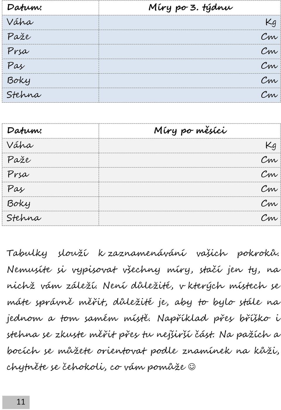 pokroků. Nemusíte si vypisovat všechny míry, stačí jen ty, na nichž vám záleží.