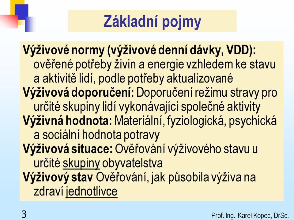 aktivity Výživná hodnota: Materiální, fyziologická, psychická a sociální hodnota potravy Výživová situace: Ověřování