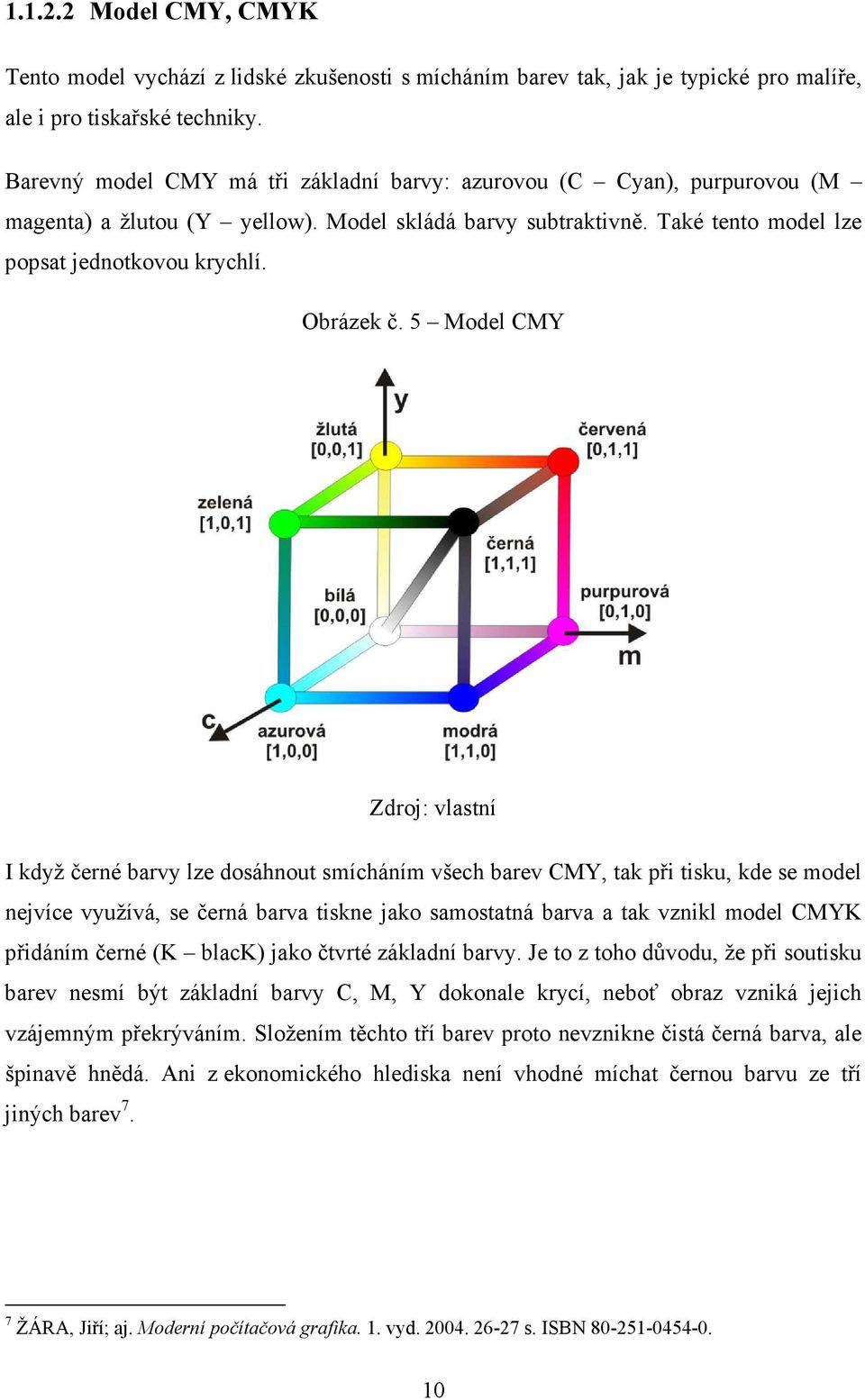 5 Model CMY Zdroj: vlastní I když černé barvy lze dosáhnout smícháním všech barev CMY, tak při tisku, kde se model nejvíce využívá, se černá barva tiskne jako samostatná barva a tak vznikl model CMYK