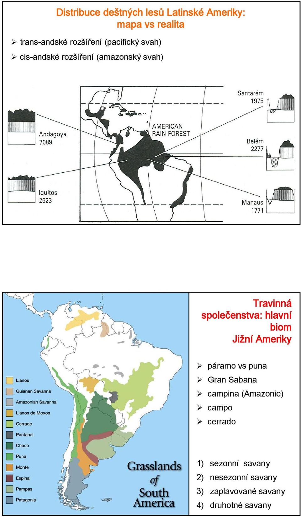 společenstva: hlavní biom Jižní Ameriky páramo vs puna Gran Sabana campina