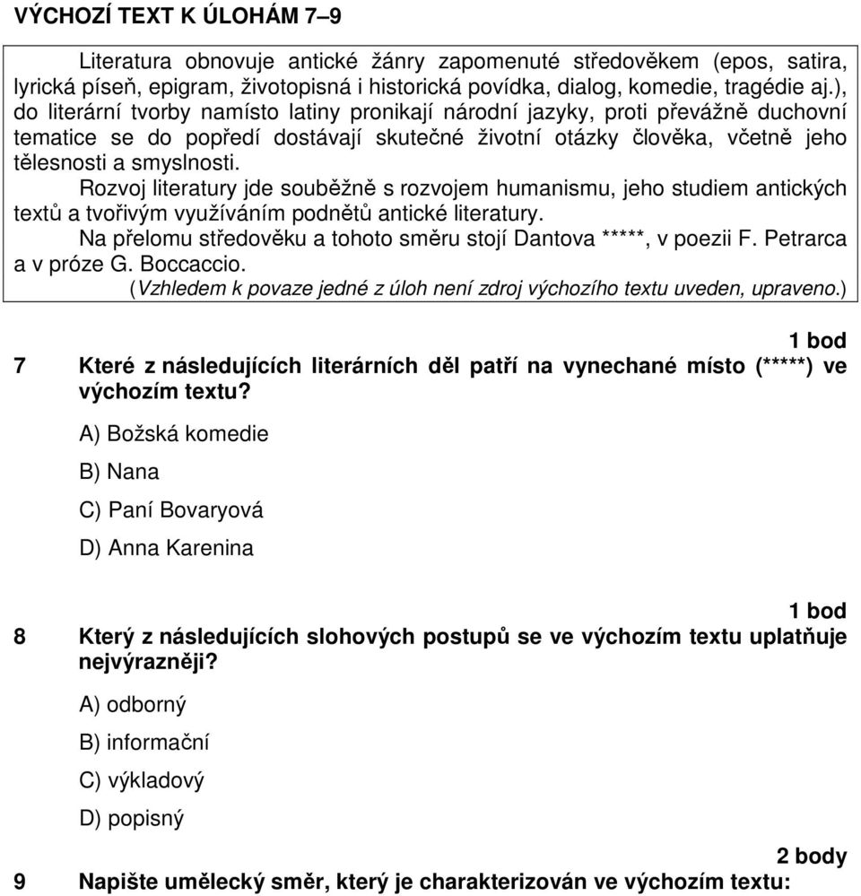 Rozvoj literatury jde souběžně s rozvojem humanismu, jeho studiem antických textů a tvořivým využíváním podnětů antické literatury.