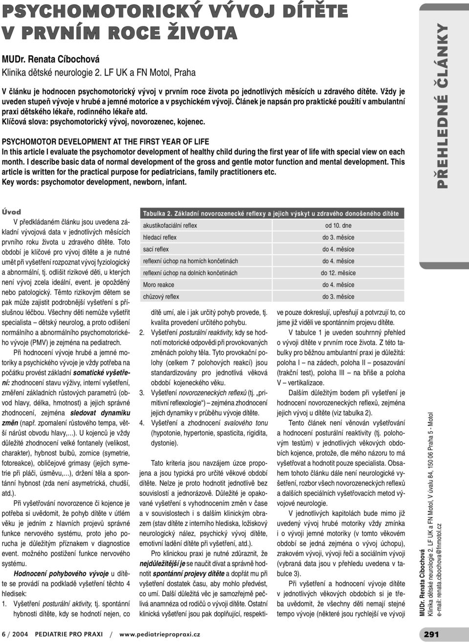 Vždy je uveden stupeň vývoje v hrubé a jemné motorice a v psychickém vývoji. Článek je napsán pro praktické použití v ambulantní praxi dětského lékaře, rodinného lékaře atd.