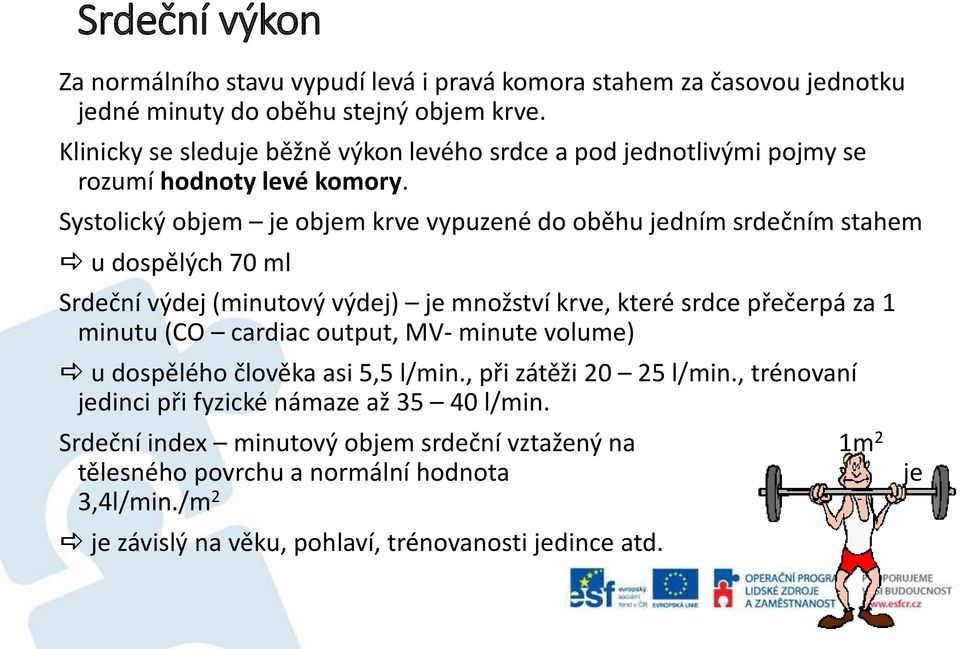 Systolický objem je objem krve vypuzené do oběhu jedním srdečním stahem u dospělých 70 ml Srdeční výdej (minutový výdej) je množství krve, které srdce přečerpá za 1 minutu (CO