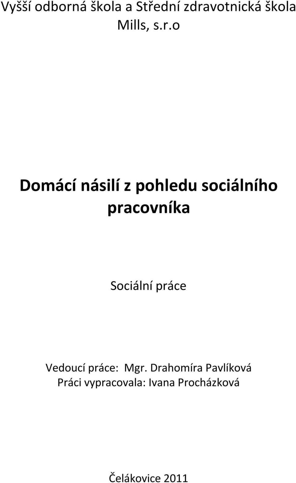 o Domácí násilí z pohledu sociálního pracovníka