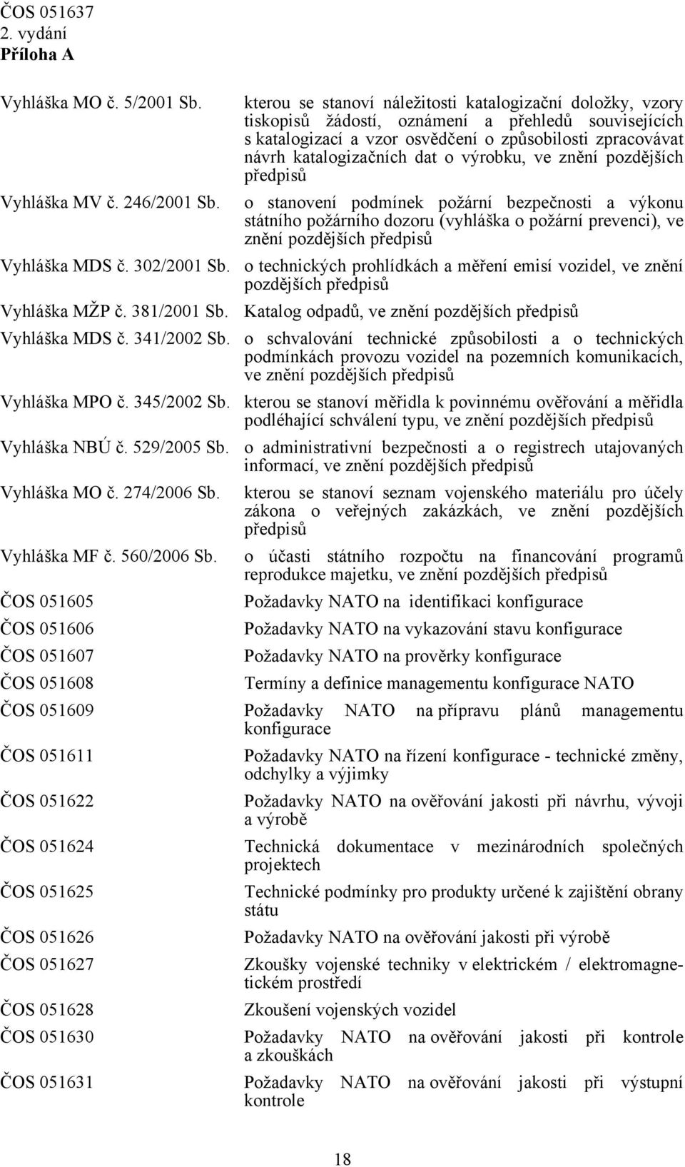 výrobku, ve znění pozdějších předpisů Vyhláška MV č. 246/2001 Sb.