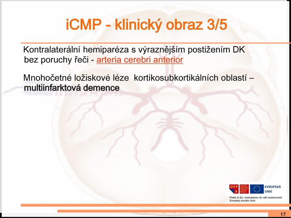 řeči - arteria cerebri anterior Mnohočetné