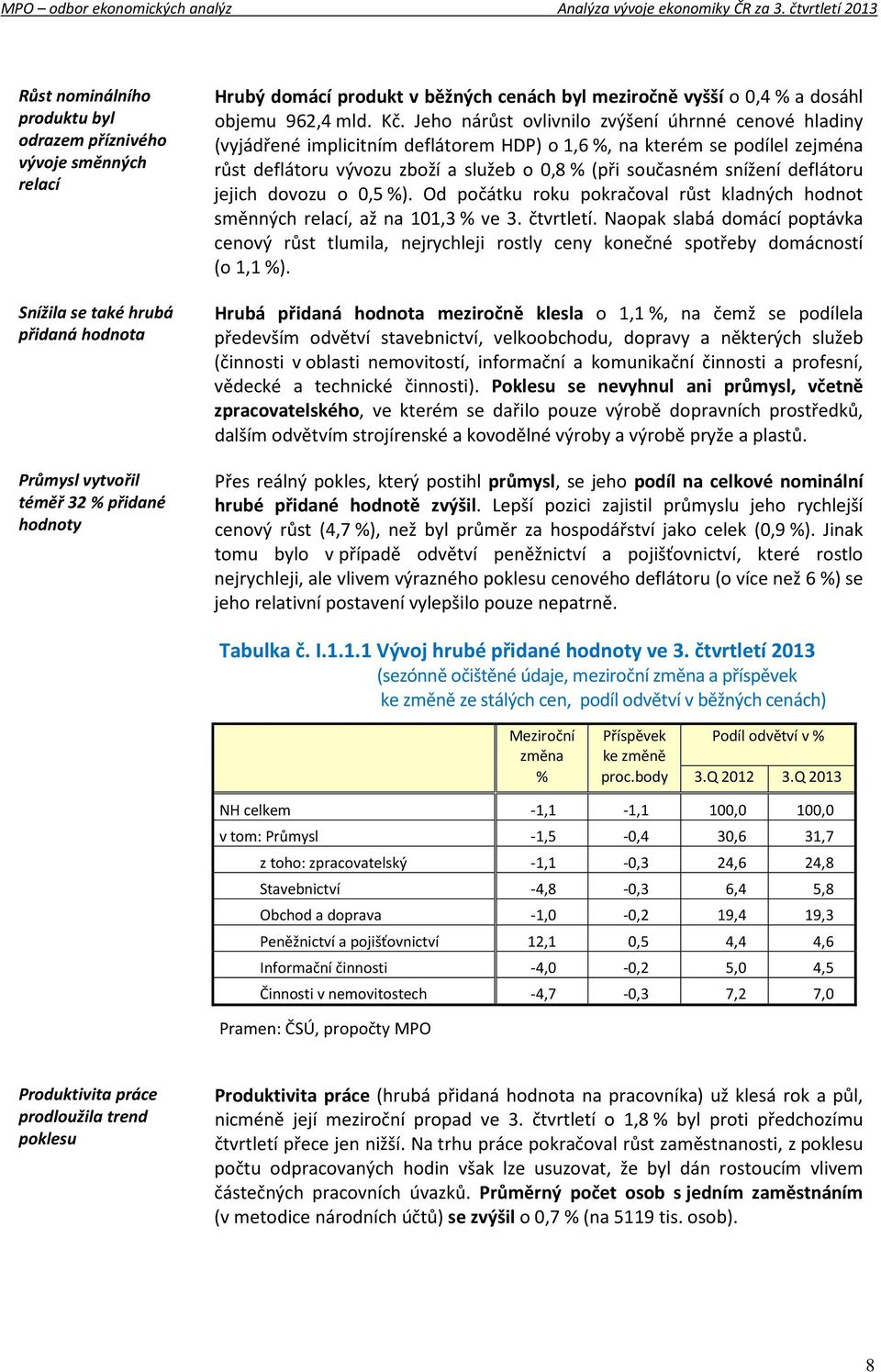 Jeho nárůst ovlivnilo zvýšení úhrnné cenové hladiny (vyjádřené implicitním deflátorem HDP) o 1,6 %, na kterém se podílel zejména růst deflátoru vývozu zboží a služeb o 0,8 % (při současném snížení