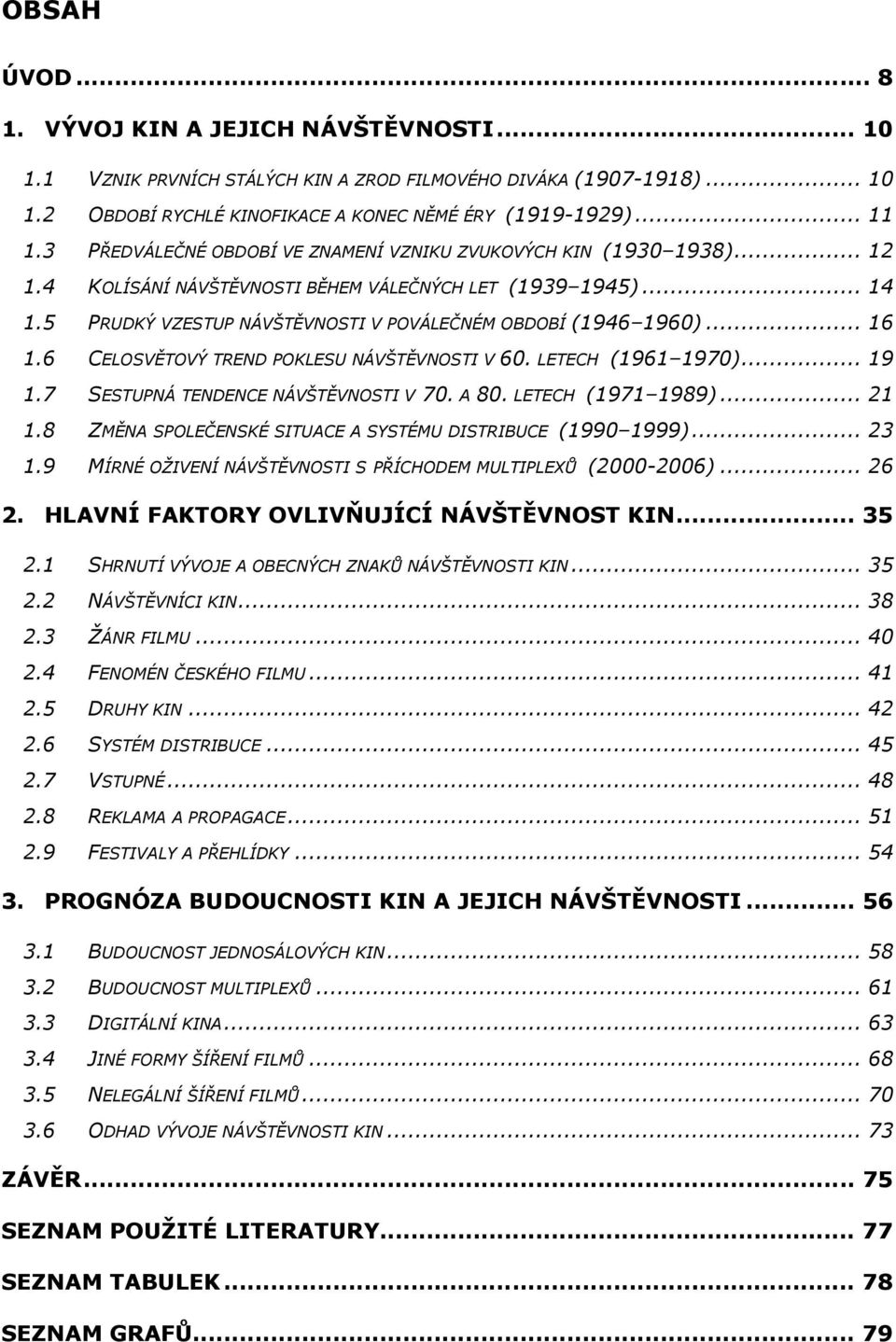 .. 16 1.6 CELOSVĚTOVÝ TREND POKLESU NÁVŠTĚVNOSTI V 60. LETECH (1961 1970)... 19 1.7 SESTUPNÁ TENDENCE NÁVŠTĚVNOSTI V 70. A 80. LETECH (1971 1989)... 21 1.