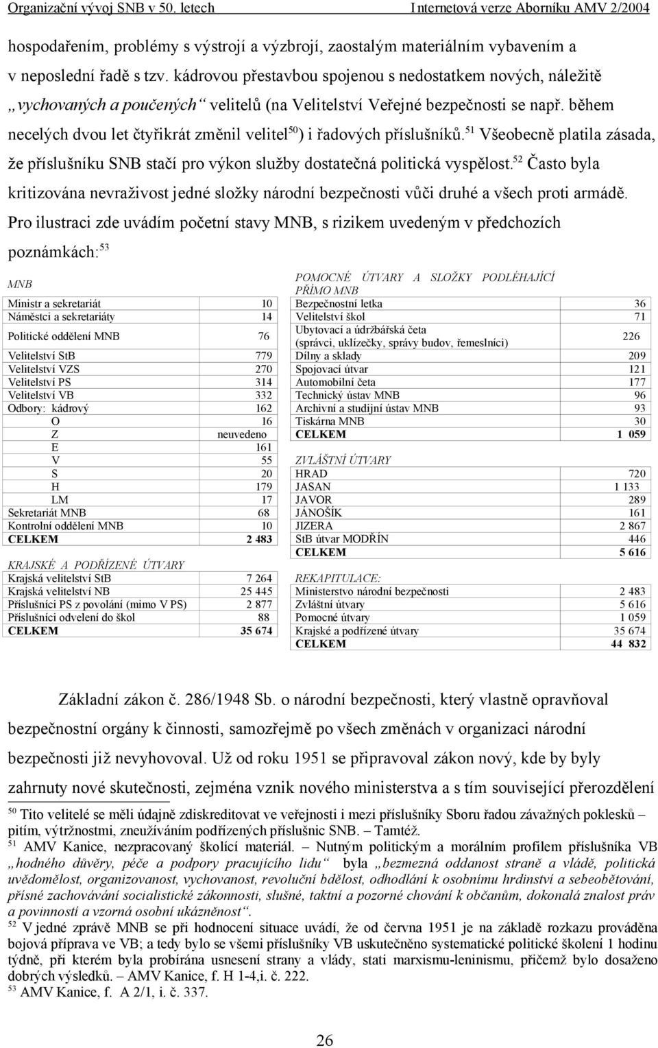 během necelých dvou let čtyřikrát změnil velitel 50 ) i řadových příslušníků. 51 Všeobecně platila zásada, že příslušníku SNB stačí pro výkon služby dostatečná politická vyspělost.