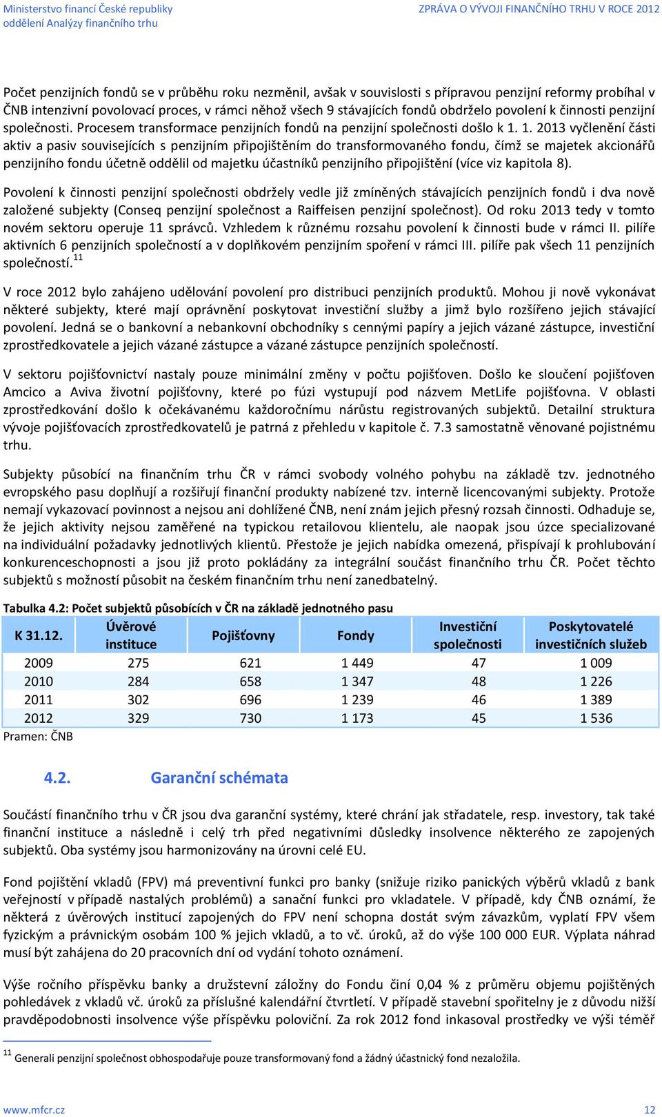 1. 2013 vyčlenění části aktiv a pasiv souvisejících s penzijním připojištěním do transformovaného fondu, čímž se majetek akcionářů penzijního fondu účetně oddělil od majetku účastníků penzijního