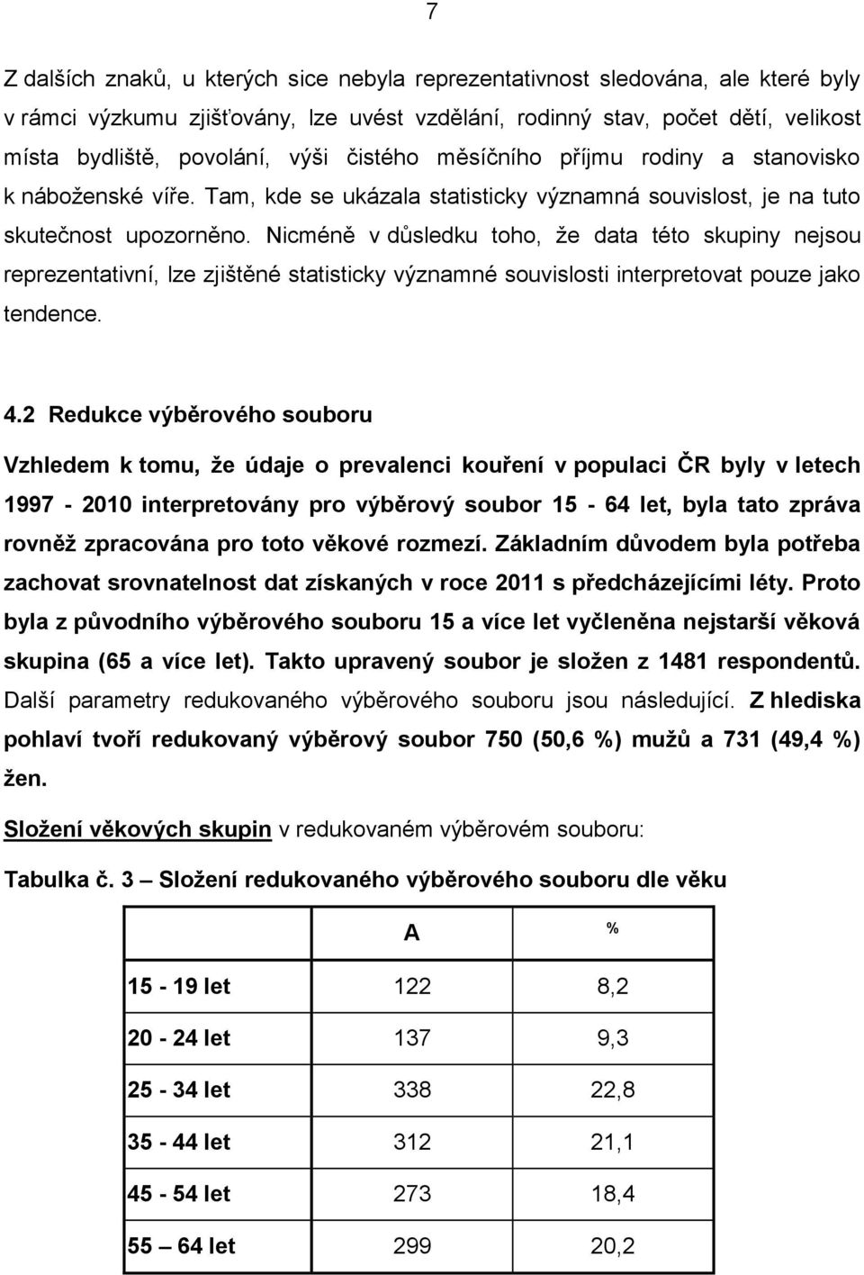 Nicméně v důsledku toho, že data této skupiny nejsou reprezentativní, lze zjištěné statisticky významné souvislosti interpretovat pouze jako tendence. 4.