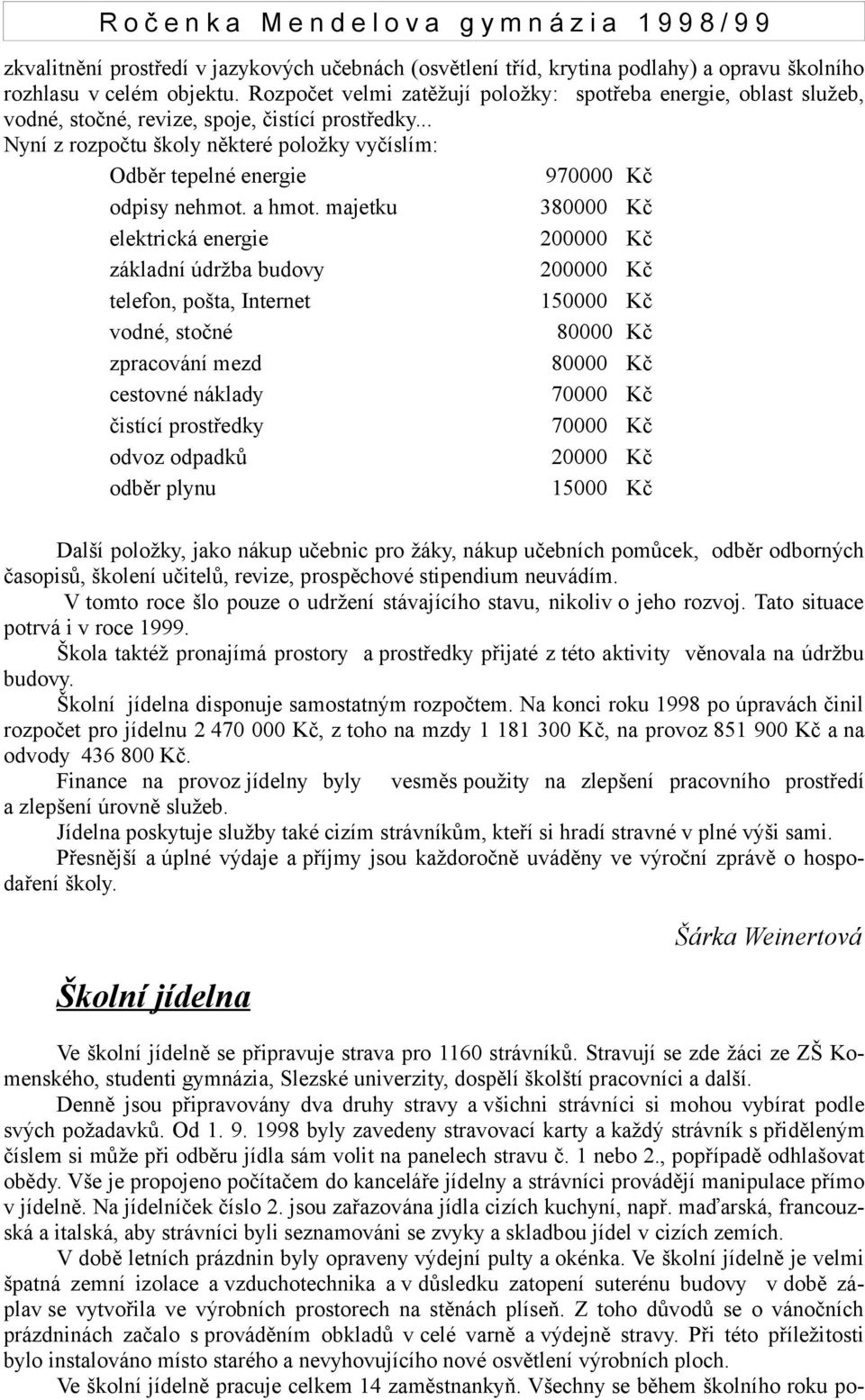 .. Nyní z rozpočtu školy některé položky vyčíslím: Odběr tepelné energie 970000 Kč odpisy nehmot. a hmot.