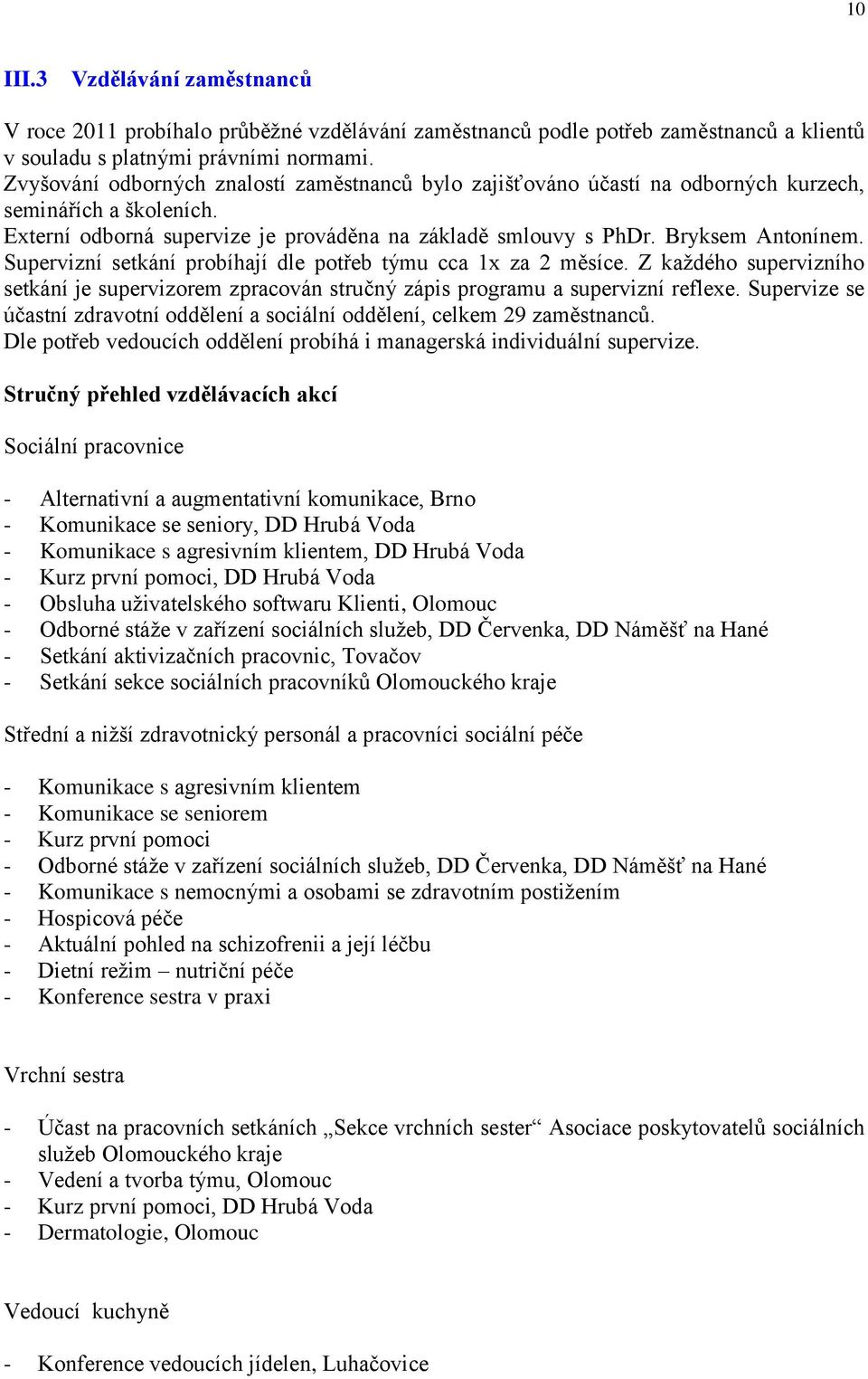 Supervizní setkání probíhají dle potřeb týmu cca 1x za 2 měsíce. Z každého supervizního setkání je supervizorem zpracován stručný zápis programu a supervizní reflexe.