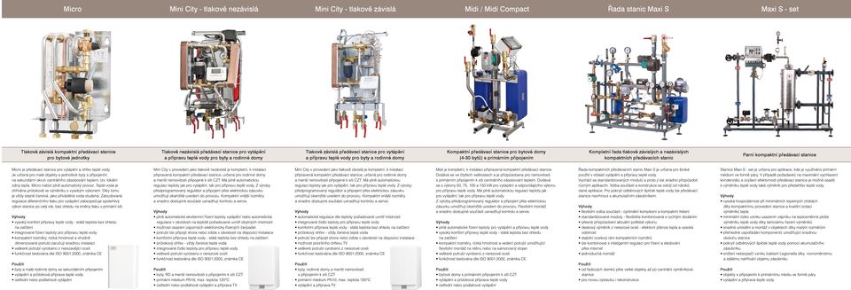 pro bytové domy (4-30 bytů) s primárním připojením Kompletní řada tlakově závislých a nezávislých kompaktních předávacích stanic Parní kompaktní předávací stanice Micro je předávací stanice pro