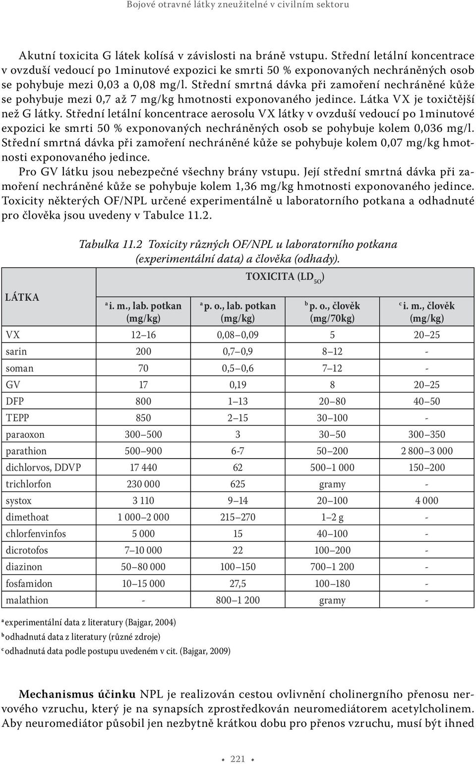 Střední smrtná dávka při zamoření nechráněné kůže se pohybuje mezi 0,7 až 7 mg/kg hmotnosti exponovaného jedince. Látka VX je toxičtější než G látky.