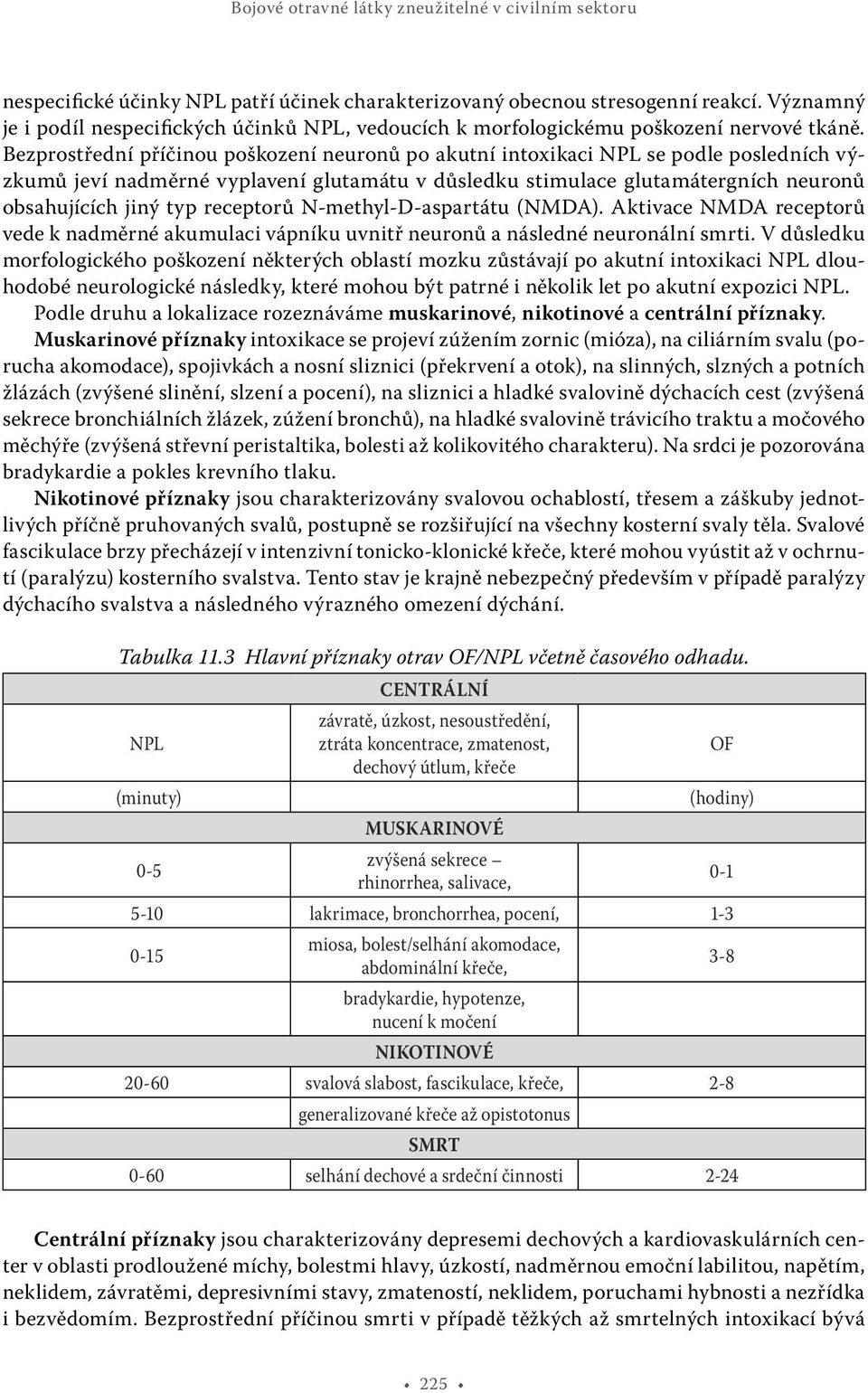 Bezprostřední příčinou poškození neuronů po akutní intoxikaci NPL se podle posledních výzkumů jeví nadměrné vyplavení glutamátu v důsledku stimulace glutamátergních neuronů obsahujících jiný typ