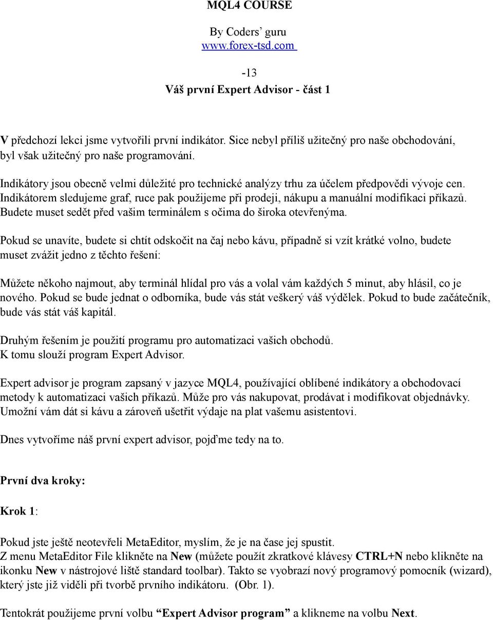 Indikátorem sledujeme graf, ruce pak použijeme při prodeji, nákupu a manuální modifikaci příkazů. Budete muset sedět před vašim terminálem s očima do široka otevřenýma.