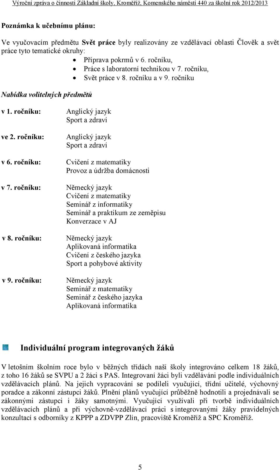 ročníku: Anglický jazyk Sport a zdraví Anglický jazyk Sport a zdraví Cvičení z matematiky Provoz a údržba domácnosti Německý jazyk Cvičení z matematiky Seminář z informatiky Seminář a praktikum ze