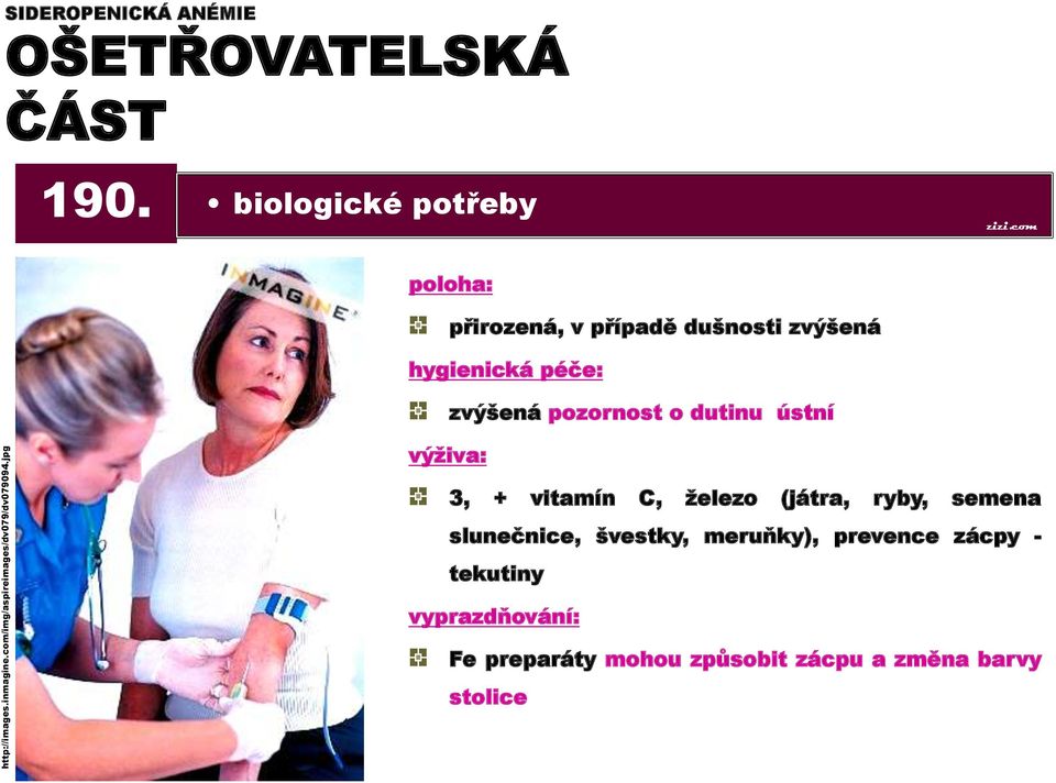 biologické potřeby poloha: přirozená, v případě dušnosti zvýšená hygienická péče: zvýšená pozornost