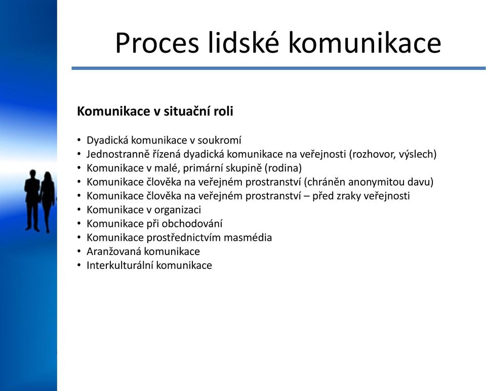 (chráněn anonymitou davu) Komunikace člověka na veřejném prostranství před zraky veřejnosti Komunikace v