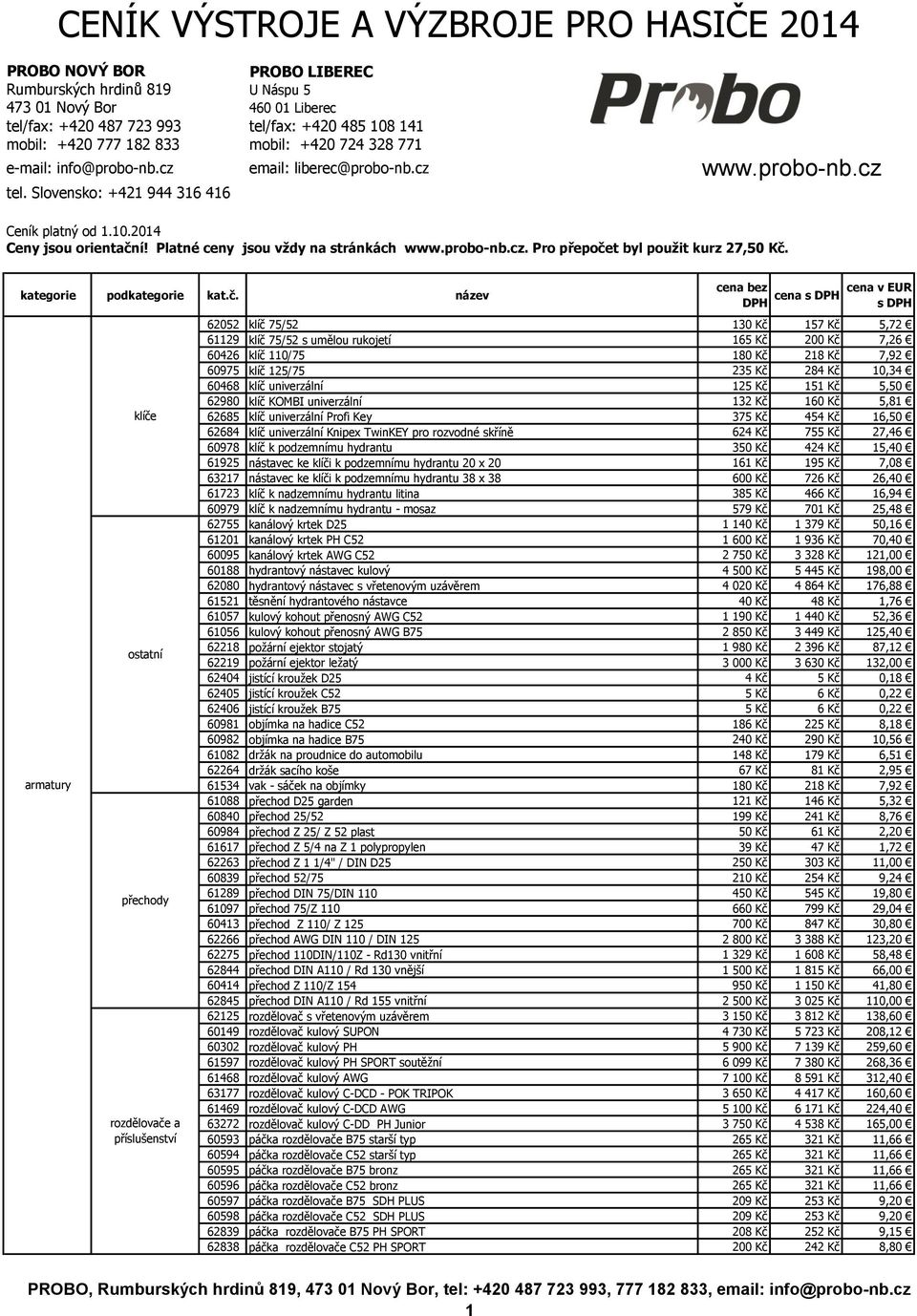 Platné ceny jsou vždy na stránkách www.probo-nb.cz. Pro přepoče