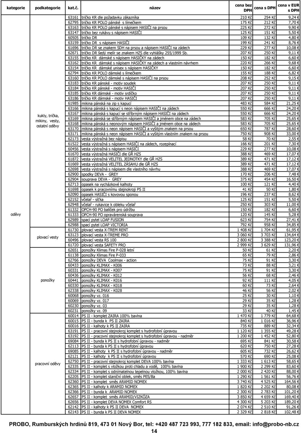 HASIČI 199 Kč 241 Kč 8,76 61696 tričko DR se znakem SDH na prsou a nápisem HASIČI na zádech 229 Kč 277 Kč 10,08 62671 tričko DR šedý melír se znakem HZS dle vyhlášky 255/1999 Sb.