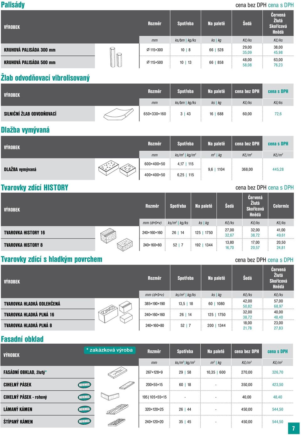 Kč/m 2 Kč/m 2 DLAŽBA vymývaná Tvarovky zdící HISTORY Fasadní obklad * zakázková výroba 600 400 50 4,17 115 400 400 50 6,25 115 TVAROVKA HISTORY 16 240 160 160 26 14 125 1750 TVAROVKA HISTORY 8 240