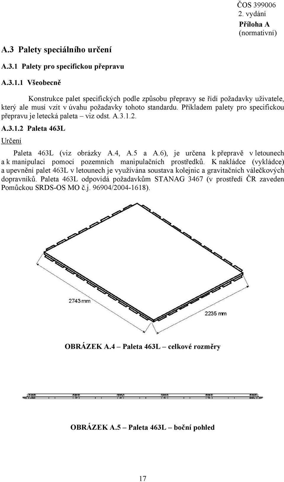 6), je určena k přepravě v letounech a k manipulaci pomocí pozemních manipulačních prostředků.